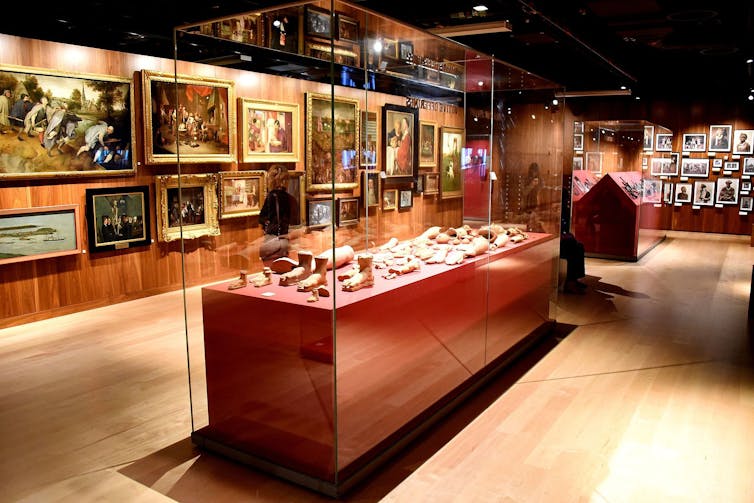 Exhibitions in the Medicine Man collection are shown, including a display case with artificial limbs.