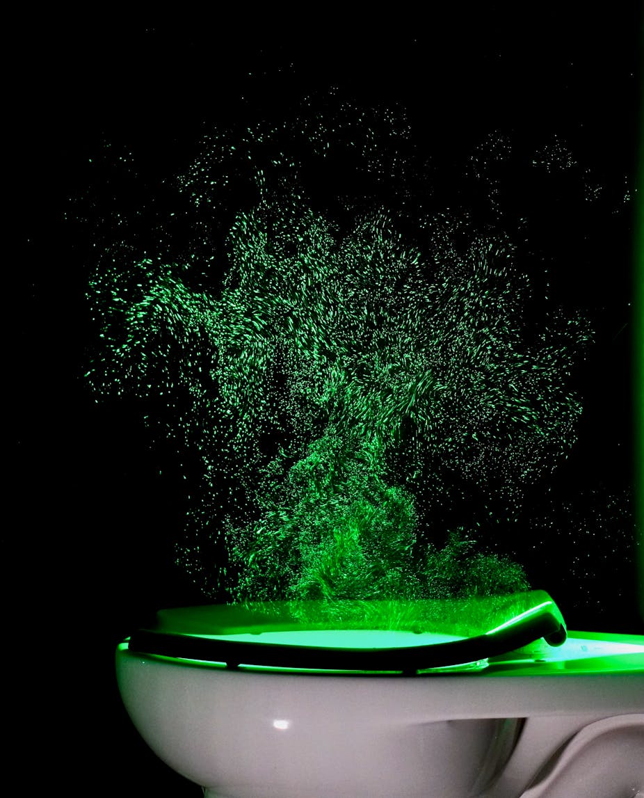  Image of a laser-illuminated aerosol plume rising from a commercial toilet 4.4 seconds after flushing