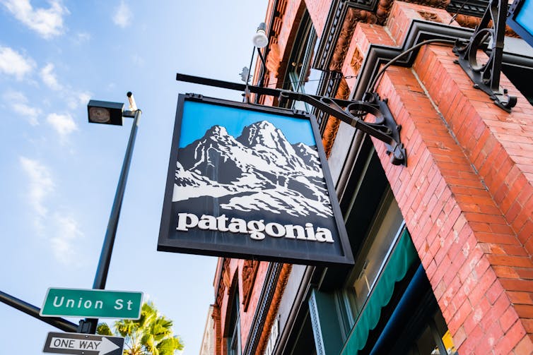 Patagonia sign in front of the store located in downtown Pasadena