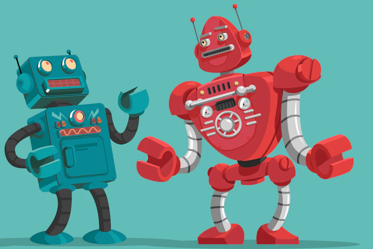 Dessin de trois robots qui discutent et réfléchissent