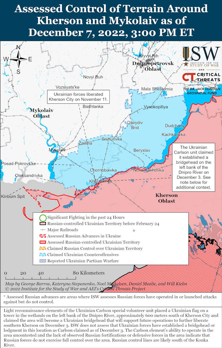 Map showing the state of hostilities in the southern regions of Ukraine.