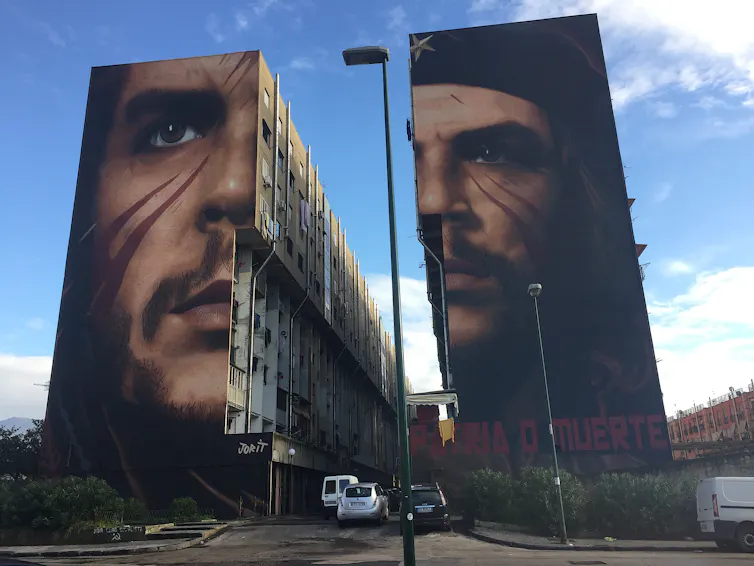 Giant mural on two apartment buildings