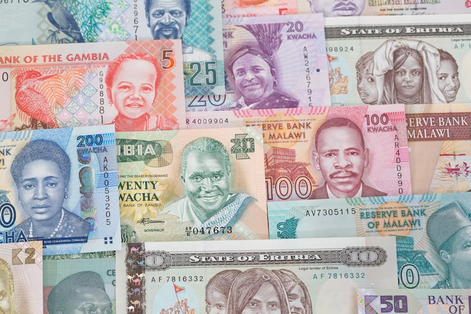 A collage of African banknotes
