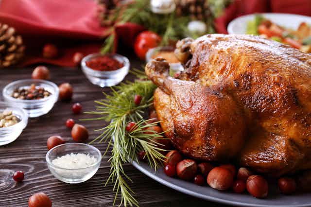 Roast poultry with Christmas decorations