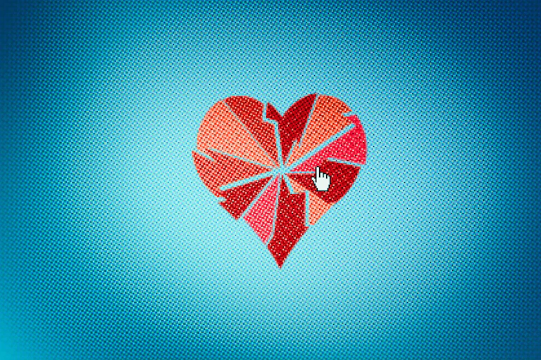 Image of broken heart on a computer screen.