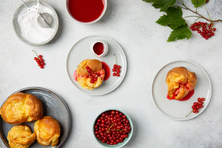 Yorkshire pudding with cranberries and cream.