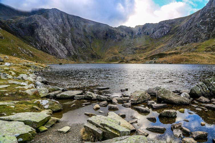 bowl-shaped valley with lake