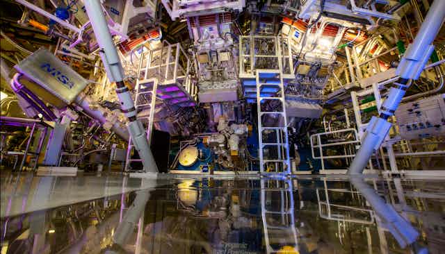 The target chamber at the National Ignition Facility in California