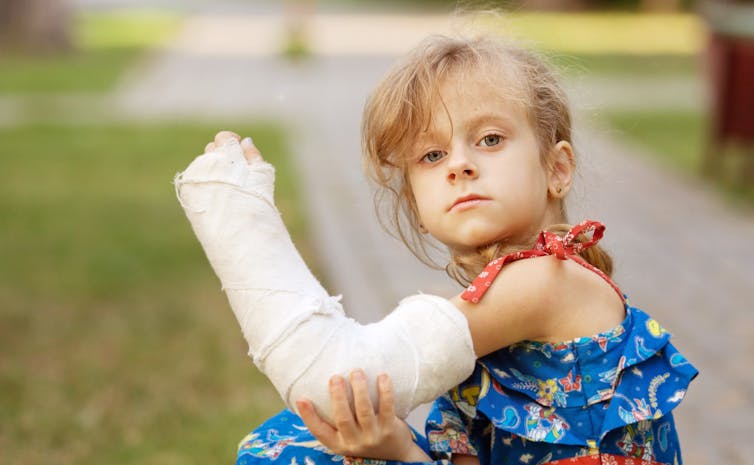 A young girl with a broken bone