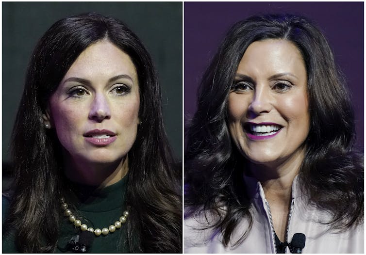 Side-by-side head shots of two women with dark hair.