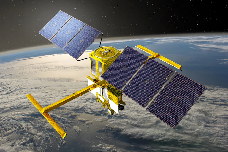 Vue d'artiste du satellite SWOT dans l'espace.