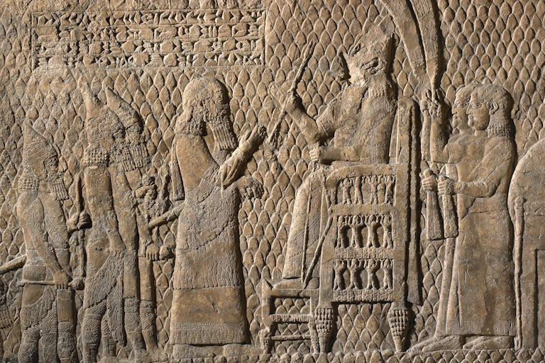 An ancient mural carved in stone.