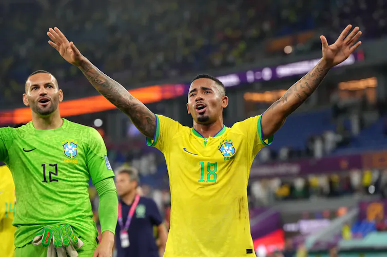 A man celebrates a goal.