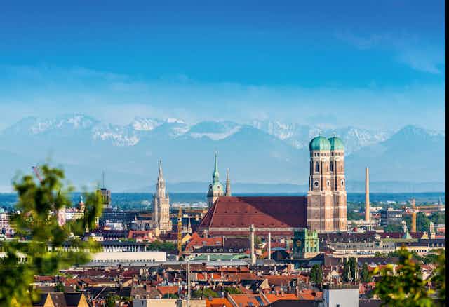 View of Munich against a backdrop of mountains