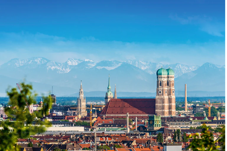 View of Munich against a backdrop of mountains
