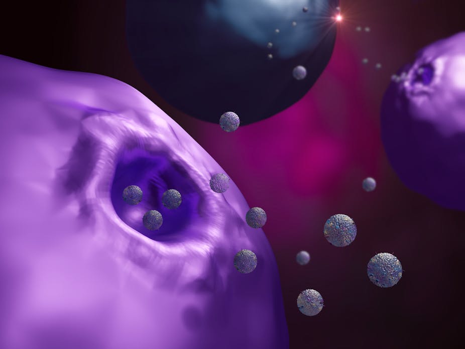 Illustration of exosomes leaving a cell