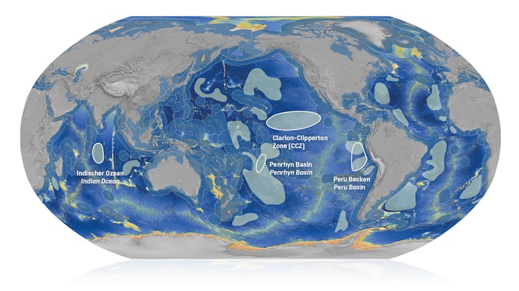 Map showing concentrations of nodules in the Pacific and Indian Ocean in particular