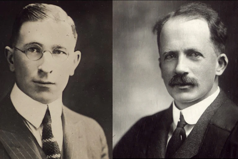 Photo en noir et blanc de Frederick Banting et John Macleod, qui reçurent le prix Nobel pour leurs travaux sur l’insuline.