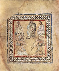 Miniatura del VI secolo.  Rappresenta particolarmente Galeno