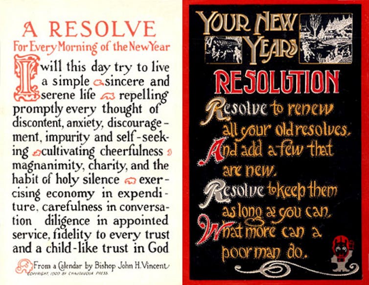 Early 20th-century new year resolution postcards.
