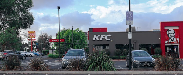 Parking lot in front of KFC and Hungry Jacks outlets