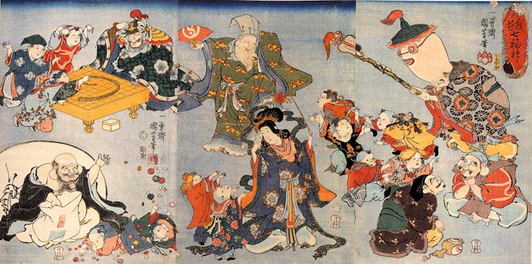 A colorful images of Japanese Gods at play