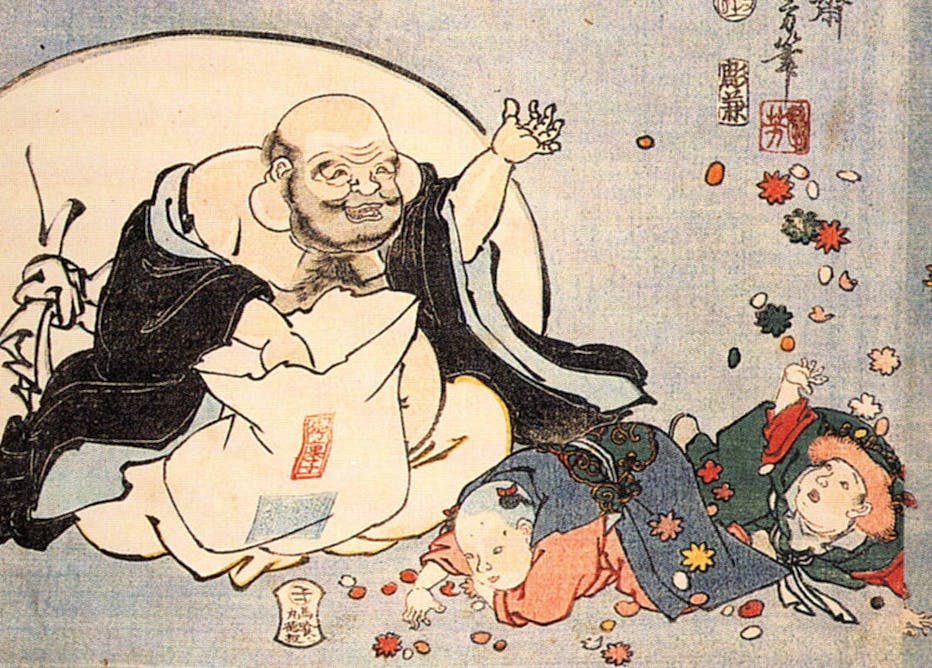 On New Year’s Day, Buddhist god Hotei brings gifts and good fortune inJapan