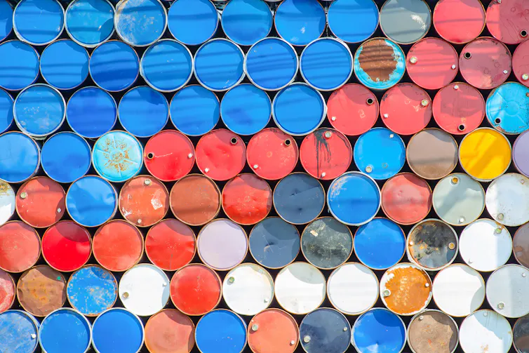 Oil barrel stacked up.