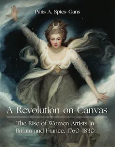 A book cover showing an ethereal woman emerging from some black and white clouds in the heavens.