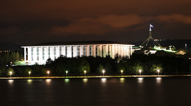 Night view of National Library of Australia