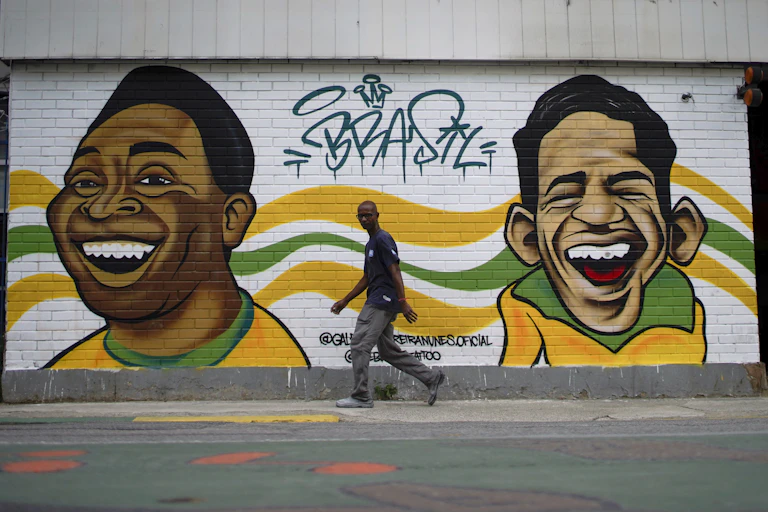 Fresque murale représentant Pelé et Garrincha