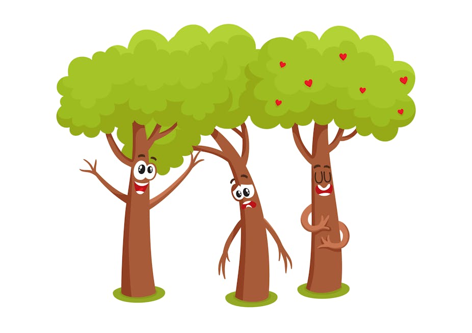 Illustration de trois arbres au visage humain.