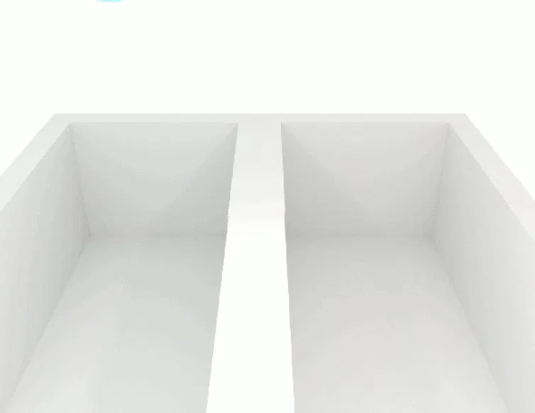 Animation comparing two fluids with lower and higher viscosity.