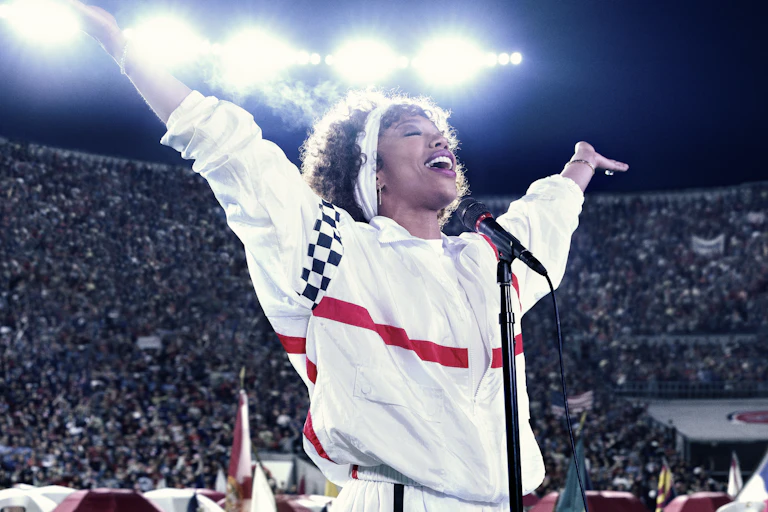 Naomi Ackie in character as Whitney Houston.