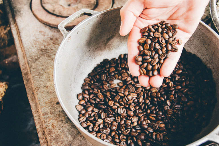 Coffee beans in a pot
