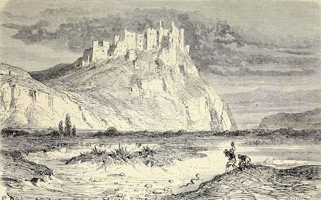 Ilustración de las ruinas de un castilloo manchego.