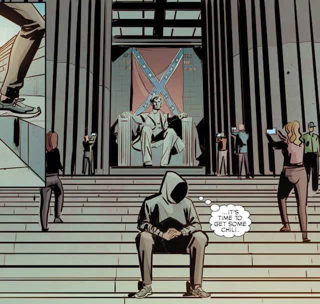 America's Lincoln Memorial is draped with the Confederate flag in a panel from the 1/6 comic. 