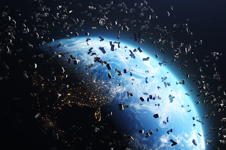 Débris de satellite autour de la Terre, vue d'artiste