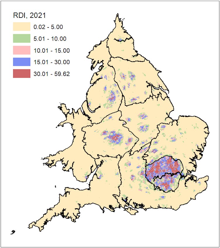 A cartogram map of England and Wales showing ethnic diversity by neighbourhoods.