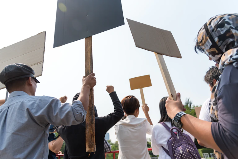 Protesters with placards