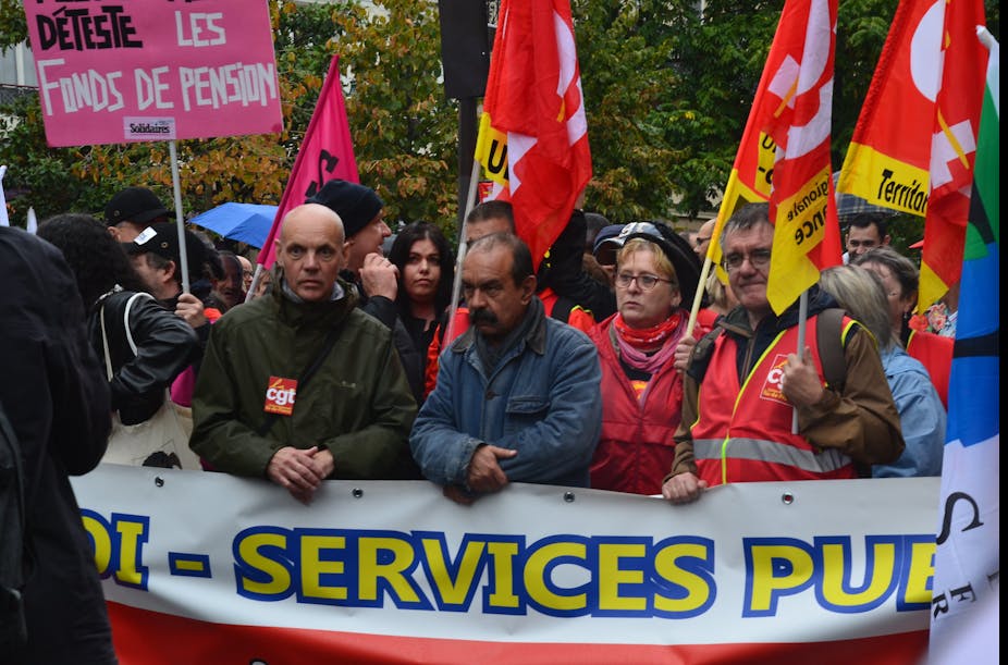 Manifestation à Paris contre la "réforme" des retraites, septembre 2019. Au premier plan Philippe Martinez, secrétaire général de la CGT.
