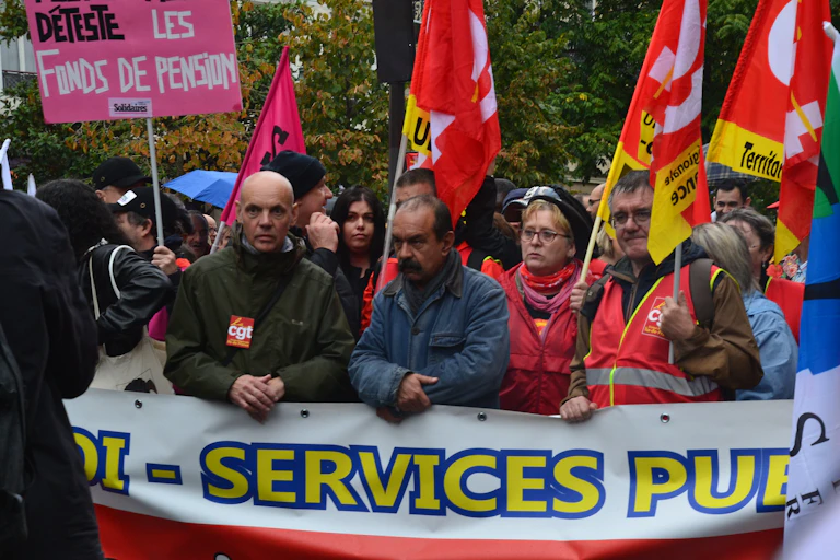 Manifestation à Paris contre la "réforme" des retraites, septembre 2019. Au premier plan Philippe Martinez, secrétaire général de la CGT.
