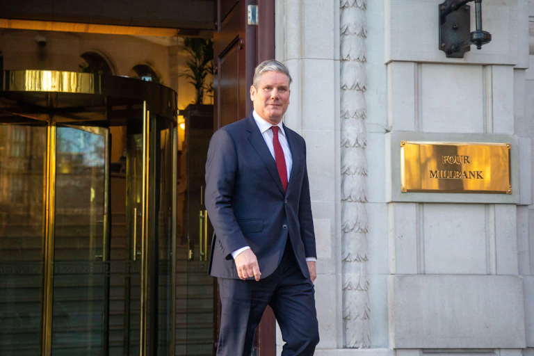Keir Starmer leaving his offices.