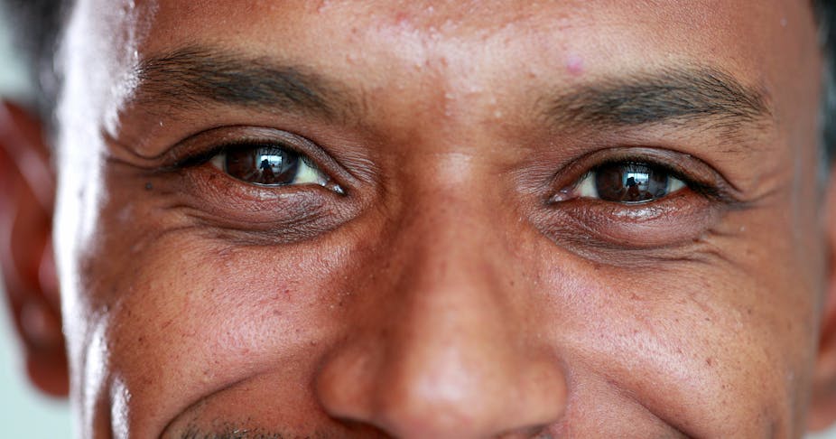 Close up of face focusing on brown eyes