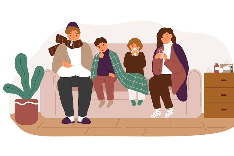 Illustration d'une famille malade.