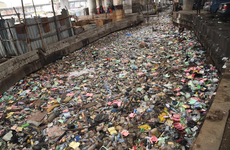 Plastic and other debris in a drainage