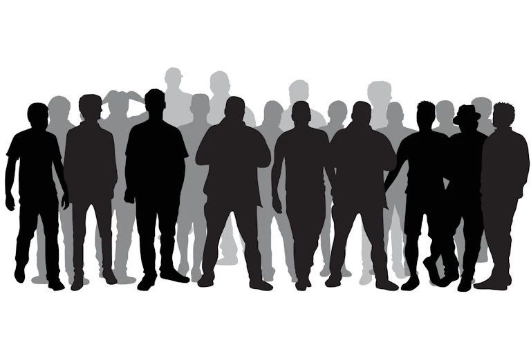 A group of men in silhouette with shadows.
