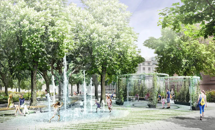 Park with trees and fountains