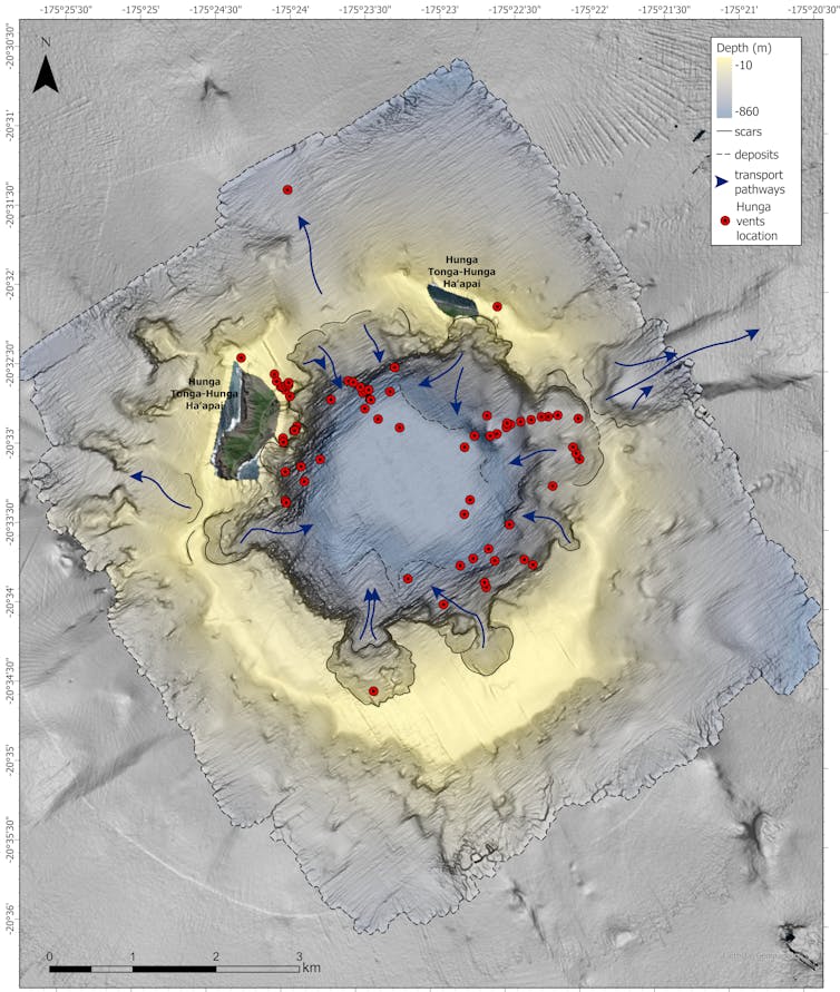 This map shows the sites of ongoing venting after the eruption.