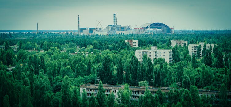 Um panorama da cidade em torno da usina nuclear de Chernobyl.